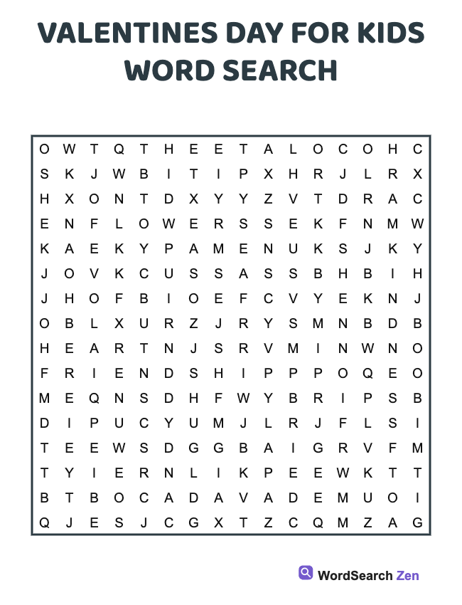 Valentines Day For Kids Word Search