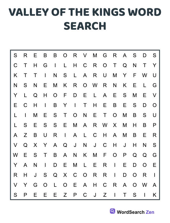 Valley of the Kings Word Search