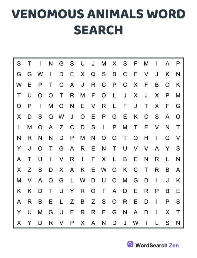 Venomous Animals Word Search