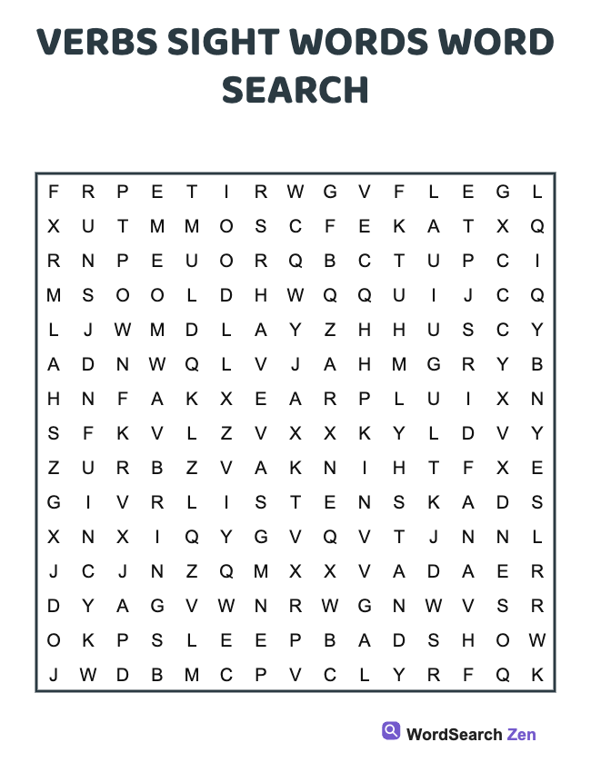 Verbs Sight Words Word Search