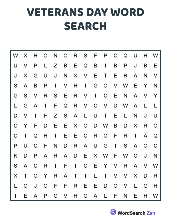 Veterans Day Word Search