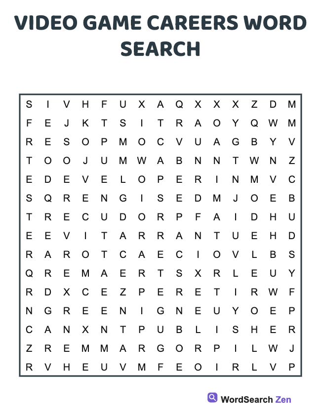 Video Game Careers Word Search