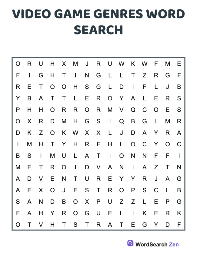 Video Game Genres Word Search