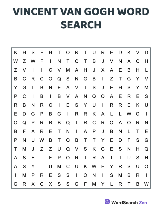 Vincent Van Gogh Word Search