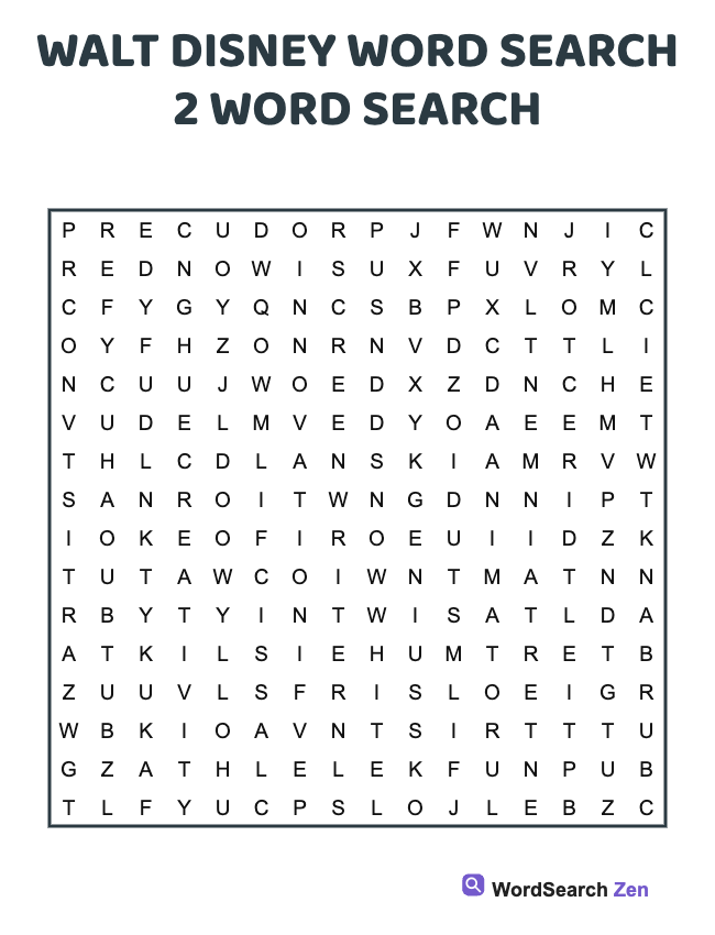 Walt Disney Word Search 2