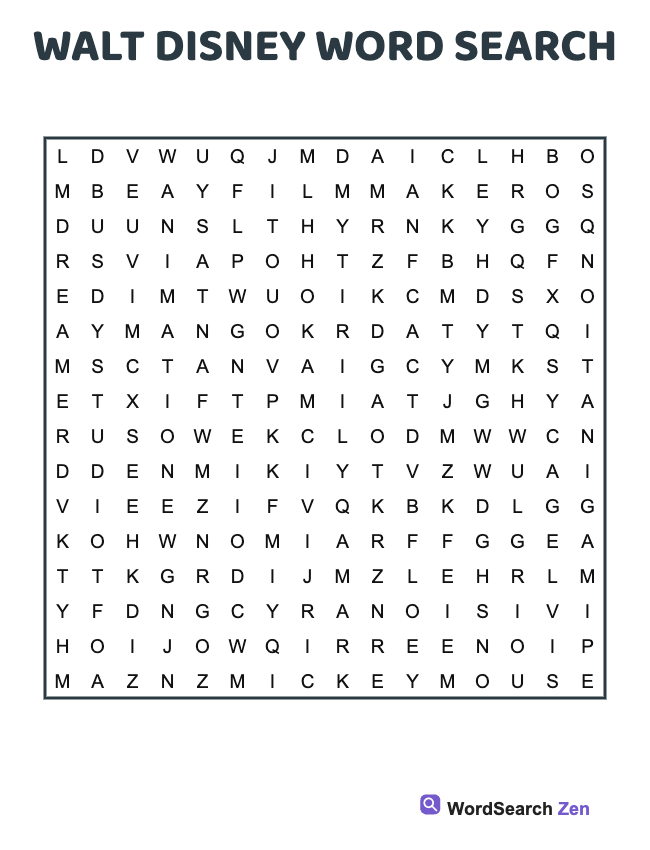 Walt Disney Word Search