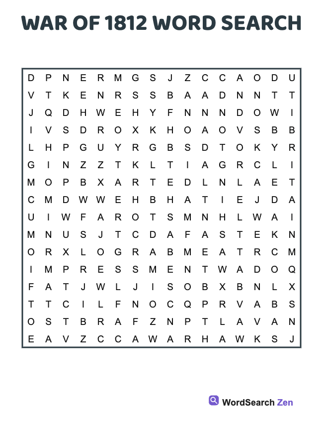 War Of 1812 Word Search
