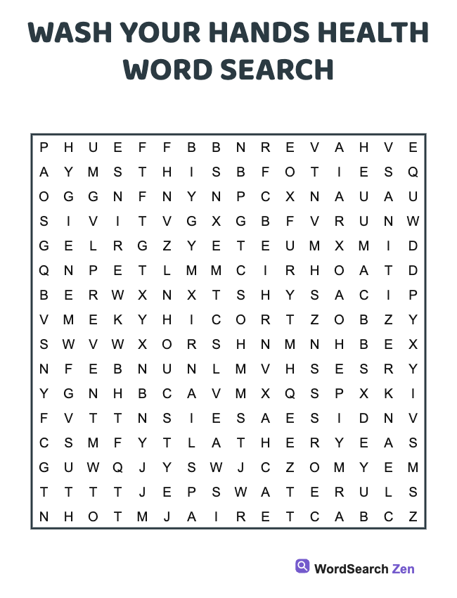 Wash Your Hands Health Word Search