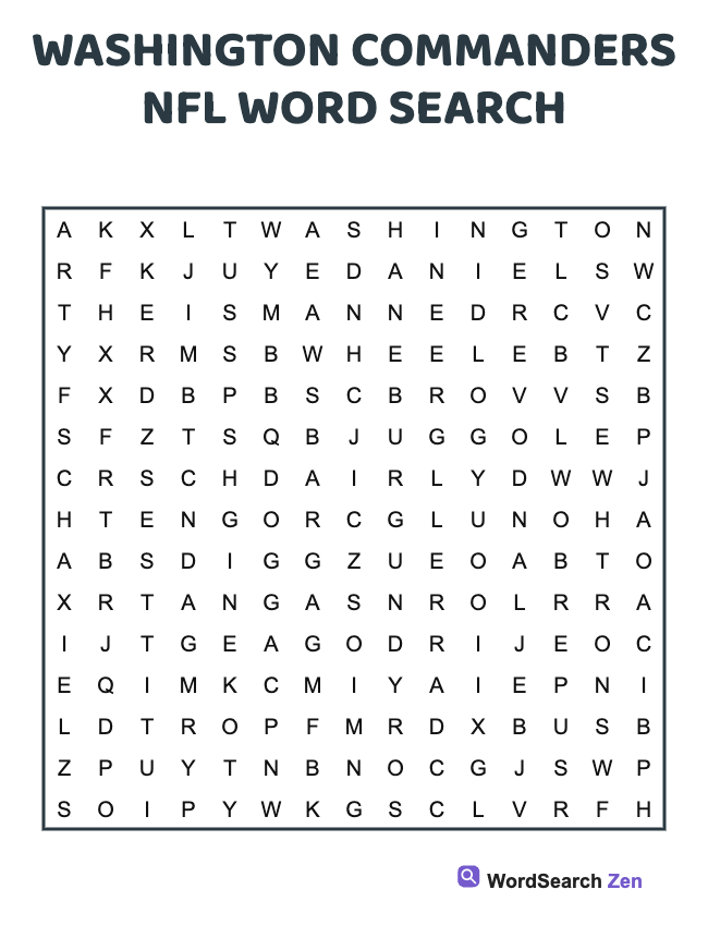 Washington Commanders NFL Word Search