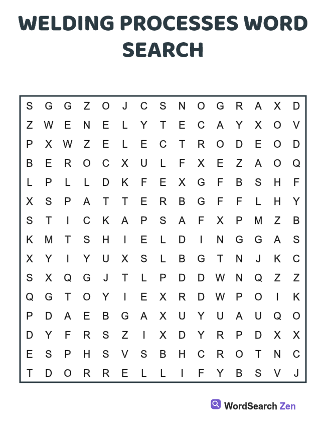 Welding Processes Word Search printable puzzle sheet