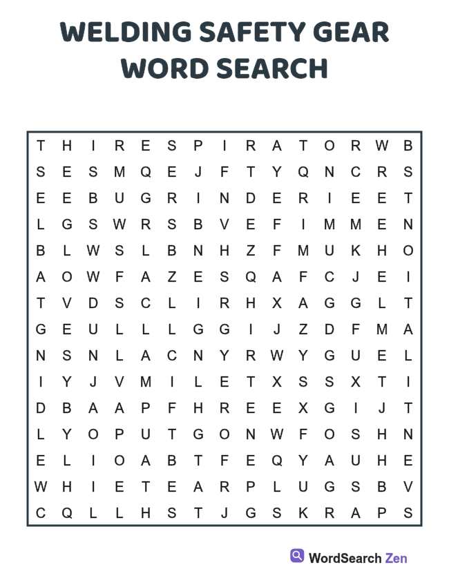 Welding Safety Gear Word Search printable puzzle sheet