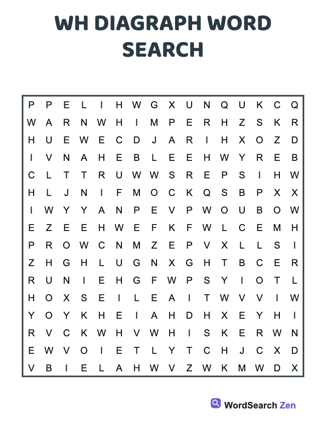 Wh Diagraph Word Search