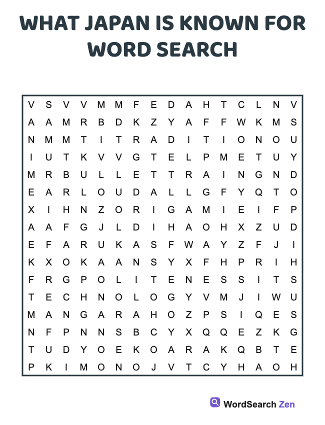 What Japan Is Known For Word Search