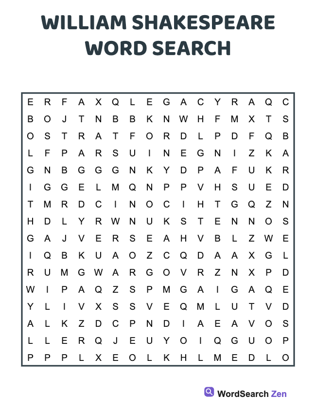 William Shakespeare Word Search