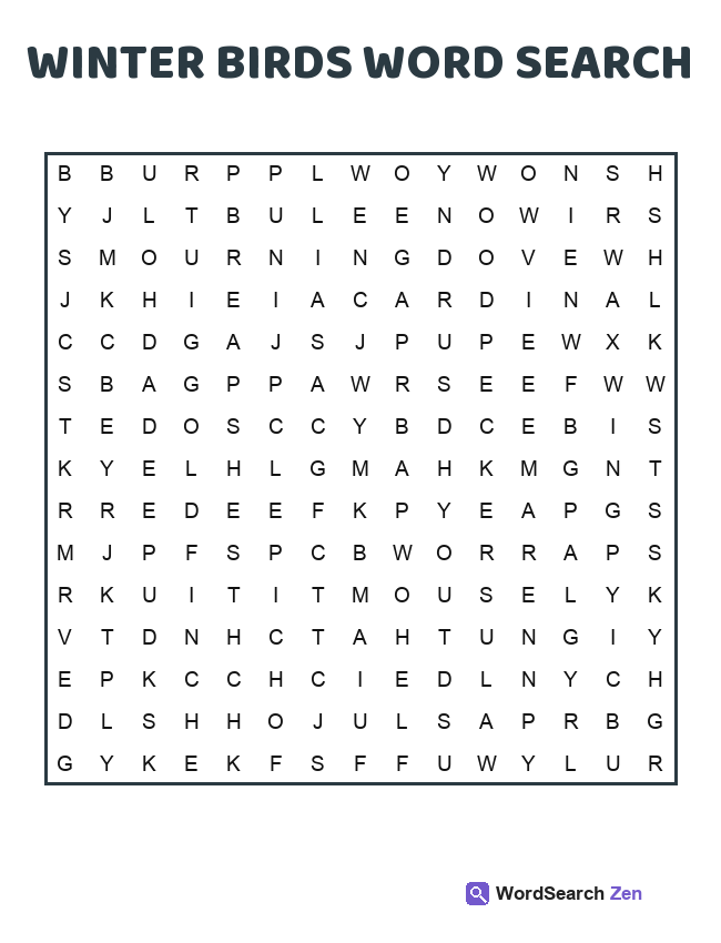 Winter Birds Word Search