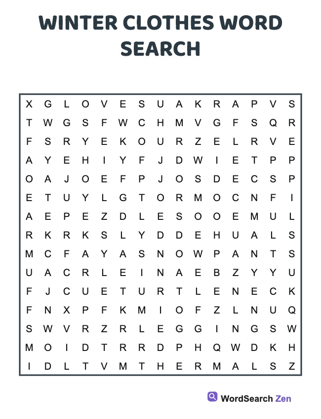 Winter Clothes Word Search