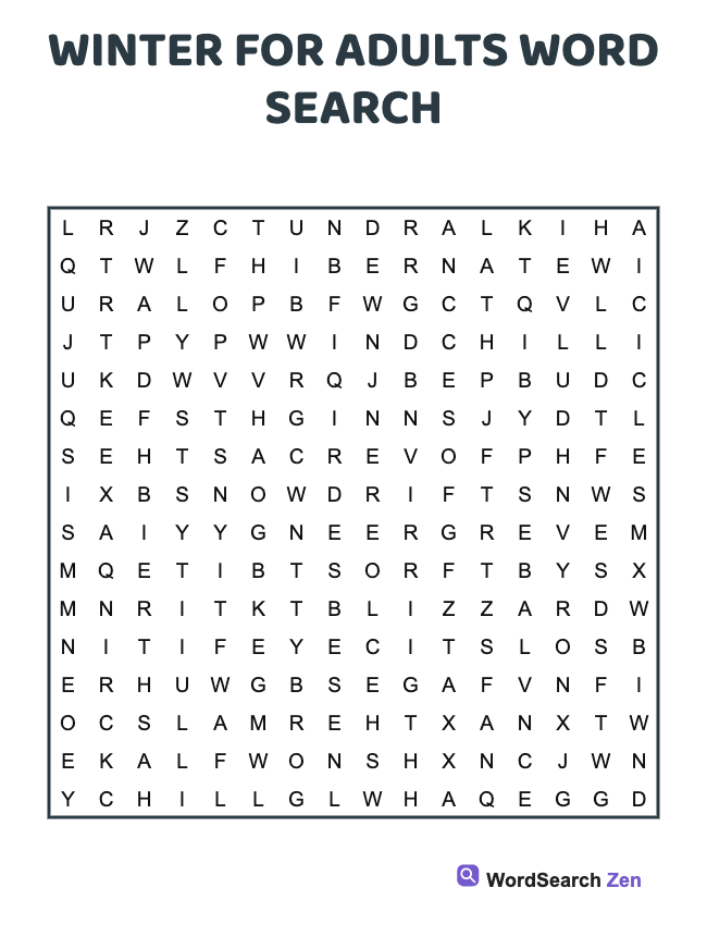Winter For Adults Word Search
