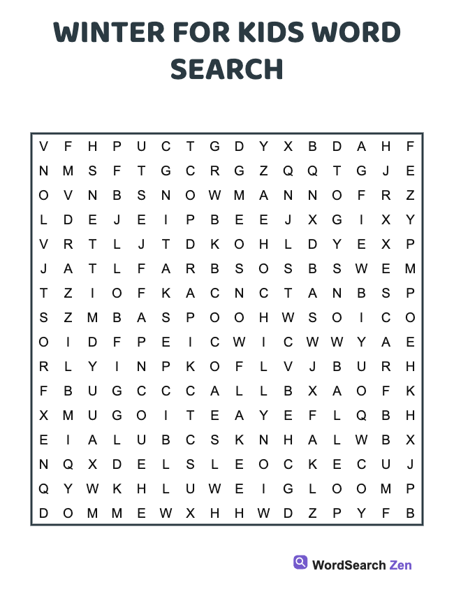 Winter For Kids Word Search