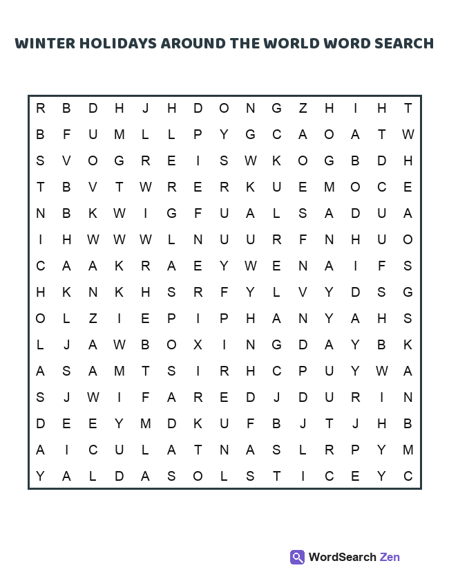 Winter Holidays Around The World Word Search