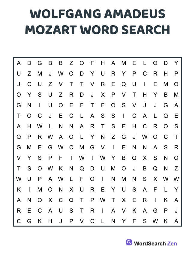Wolfgang Amadeus Mozart Word Search