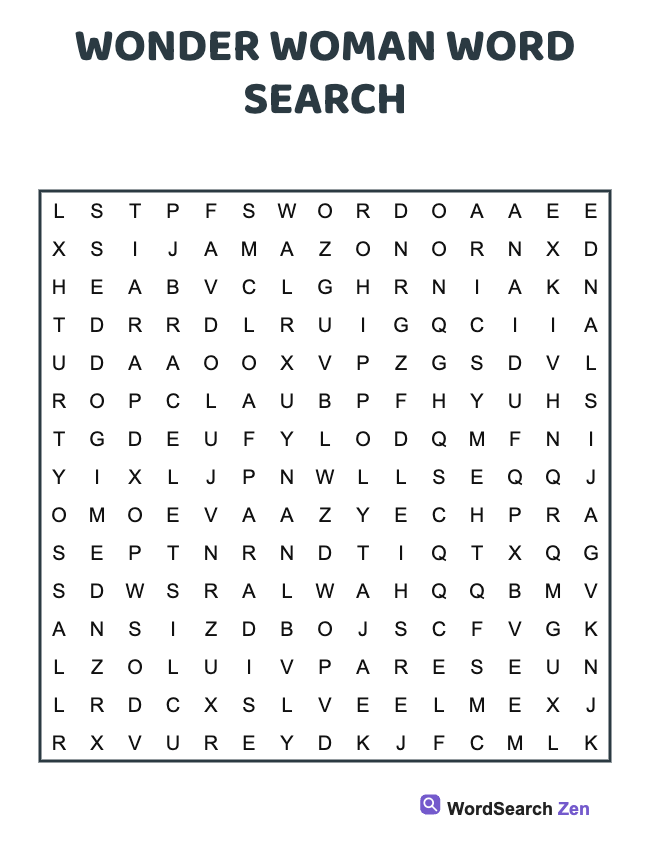 Wonder Woman Word Search