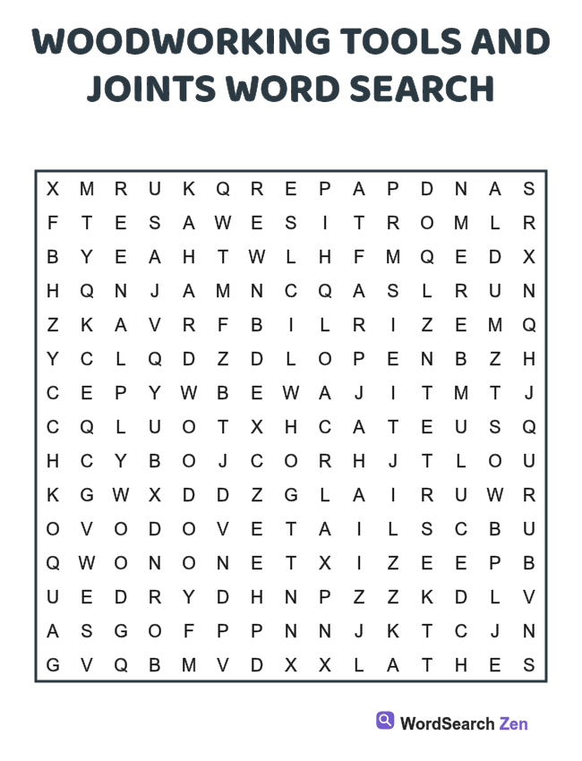 Woodworking Tools and Joints Word Search printable puzzle sheet
