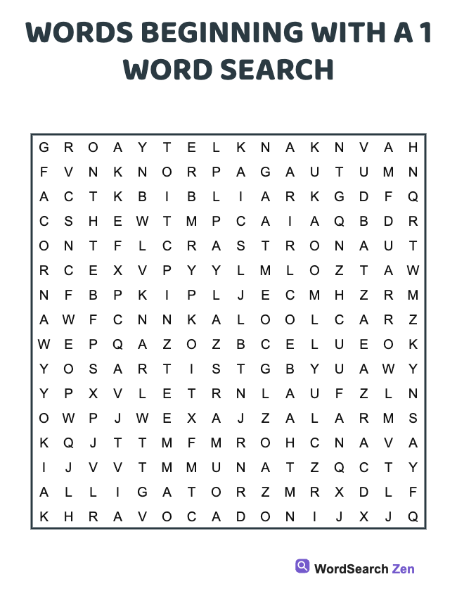 Words Beginning With A 1 Word Search
