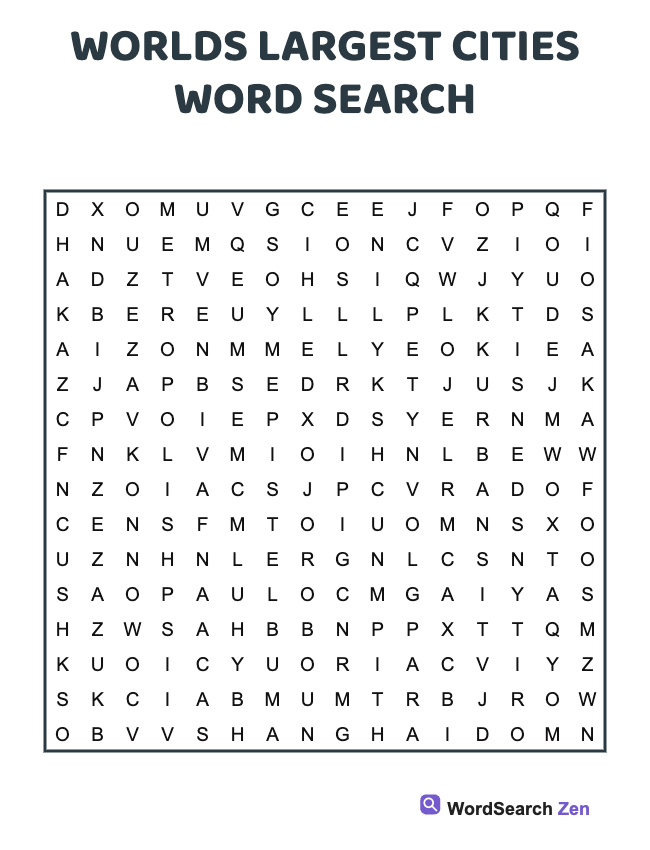 Worlds Largest Cities Word Search