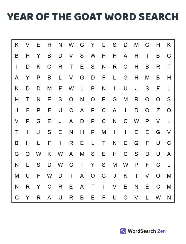 Year Of The Goat Word Search