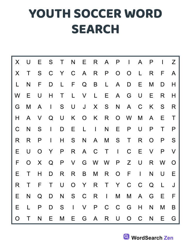 Youth Soccer Word Search