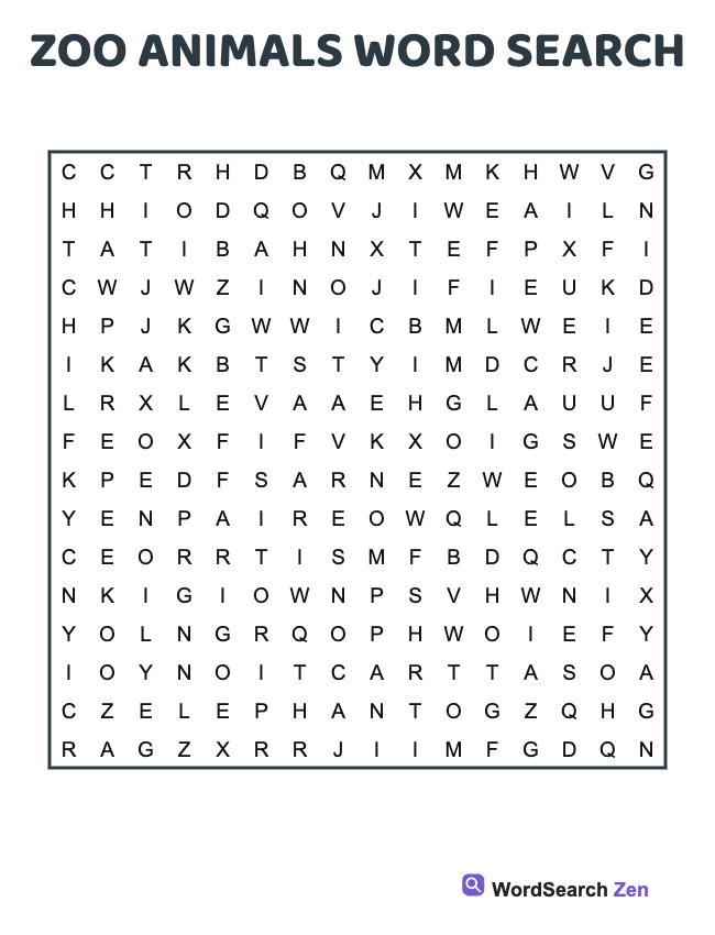 Zoo Animals Word Search